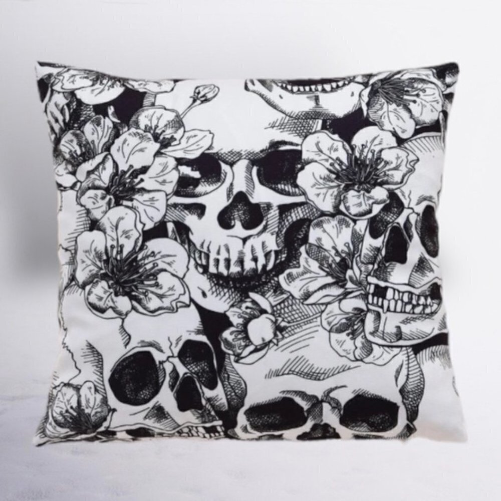 Pillow Cover Skulls Zipper Closure Large Black White Square 17.7 X 17.7 …